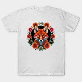 Fox and flowers tattoo style 3 T-Shirt